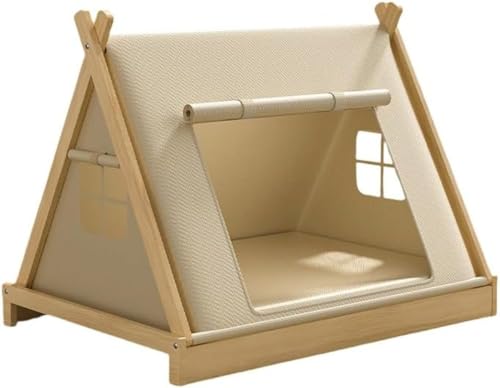 ZMBJ木製ペットハウス、全天候型設計、一年中使用可能、防雨、防錆、通気性メッシュクッション、工具不要の3分組み立て、小型から大型の犬や猫に適しており (スモール(ベッド + フォーシーズンズマットレス))