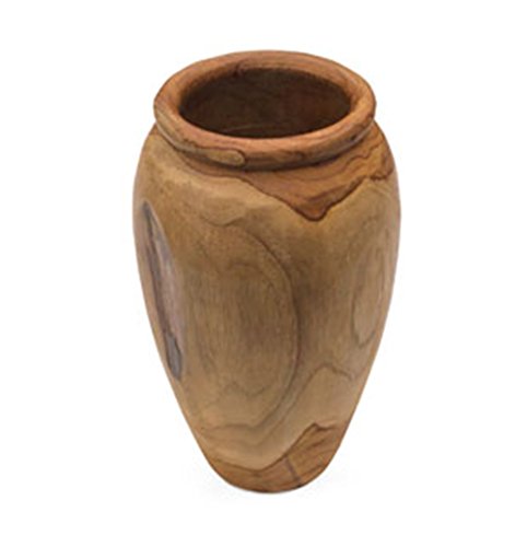 F&G Supplies 25cm tall lipped wooden vase ornament carved from the roots of giant teak trees - a beautiful gift