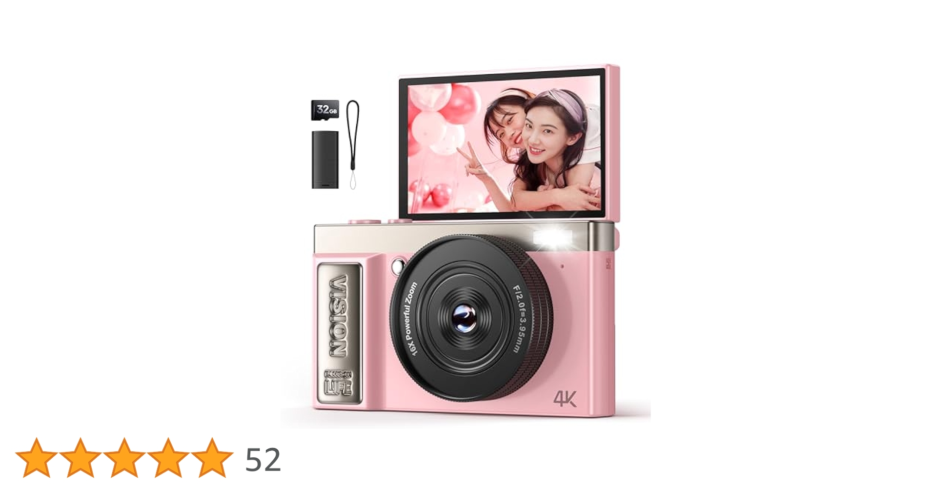 デジカメ AEKOMi 4K動画撮影 64MPデジタルカメラ ピンク Amazon | デジカメ AEKOMi 4K動画撮影 64MP画素 フリップ