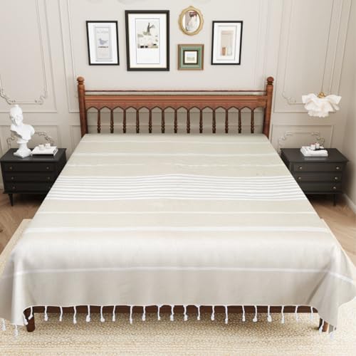 Image of Handmade Double Bedsheet 210 TC | Without Pillow Cover | Handloom Cotton Bedsheets for Double Bed | Double Bedsheet for Summer (Size 90X100 Inches, 7.5 x 8.3 Feet (Cotton Seed, King Size)