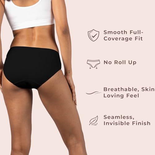 Image of Lavos Bamboo Cotton Panties for Women, Comfortable Soft Mid-Waist Hipster Panty with Thin Inner Elastic, Anti-Bacterial Odour Free Underwear for Womens, Seamless No Visible Briefs for Ladies