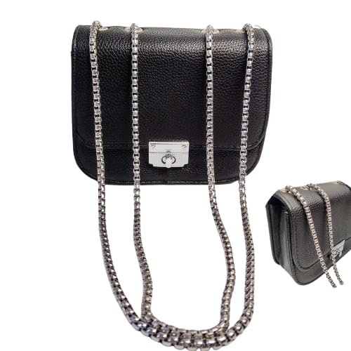 Bolsa Carteira Clutch Feminina Transversal Festa com Alça Corrente Metal Prata Elegante Versátil (PRETA)