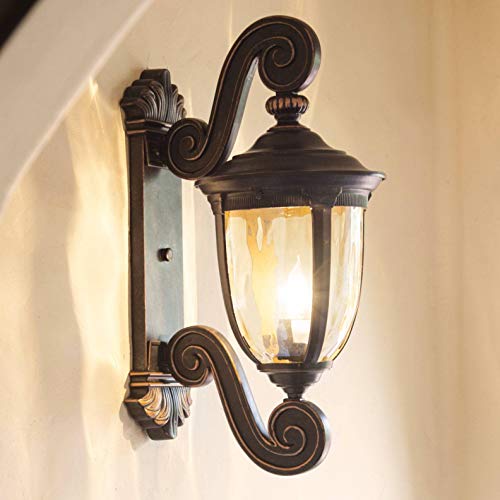 Get Cheap Price Bellagio European Outdoor Wall Light Fixture Bronze Scroll 24 Champagne Hammered Glass Decor for Exterior House Porch Patio Outside Deck Garage Yard Front Door Garden Home - John Timberland