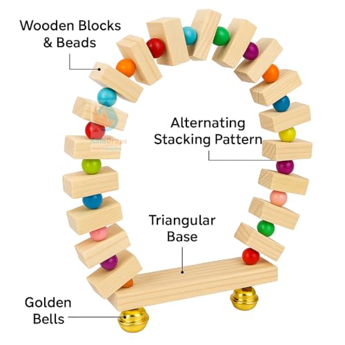 Image of Raindrops Wooden Swing with Colourful Beads for Bird Cages|Birds Stress Free Items|Cage Accessories|Wooden Ladder|Swing with Dotted Perch|Birds Chew Toy|Training aid Toy (Height 23.5cm-Pack of 2)