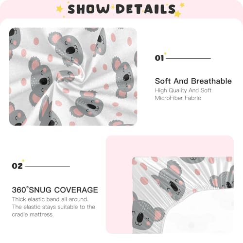 Image of Koala Polka Dots White Fitted Crib Sheet for Boys Girls Baby Toddler Fitted Sheet for Standard Crib Mattress,52 X 28 in