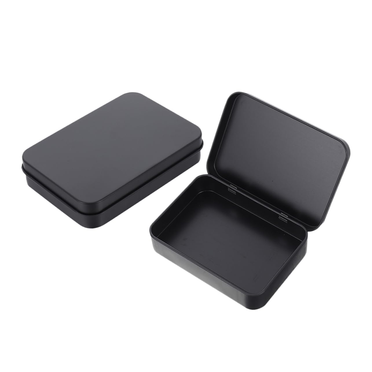 HAWILLOSCH 2pcs Metal Rectangular Tin Playing Card Boxes Lid Black Double-sided Card Holder Organizer Desktop Storage Solution for Players and Collectors