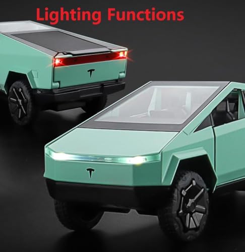 Image of 1:24 Big Tesla CyberTruck and Trailer Toy Car Metal Pull Back Diecast Car with Openable Door and Sound Light, Gifts Toys for Kids