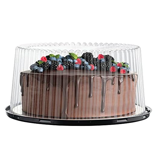 10-11" Plastic Disposable Cake Containers Carriers with Dome Lids and Cake Boards | 3 Round Cake Carriers for Transport | Clear Bundt Cake Boxes/Cover | 2-3 Layer Cake Holder Display Containers