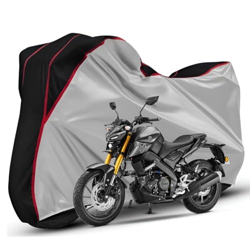 Image of Waterproof Bike Body Cover Compatible with Yamaha Mt-15 Dustproof Scratchproof - Motorcycle Cover for Two Wheeler, Outdoor Full Cover with UV, Duty, Rain Protection (Silver Top Black) R1