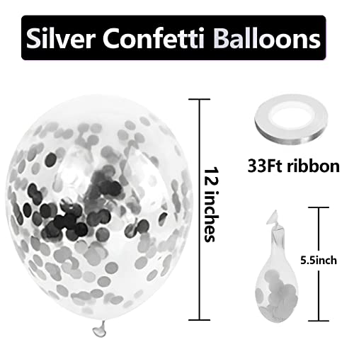 Bezente Silver Confetti Latex Party Balloons - 60 Pack 12 Inch Helium Silver Confetti Balloons For Wedding Graduation Baby Shower Birthday Party Decorations #TOP2