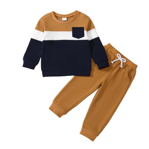 Image of Kid Toddler Boy Clothes Color Block Sweatshirt and Casual Pants 2Pcs Boys Fall Winter Outfits 1-5T
