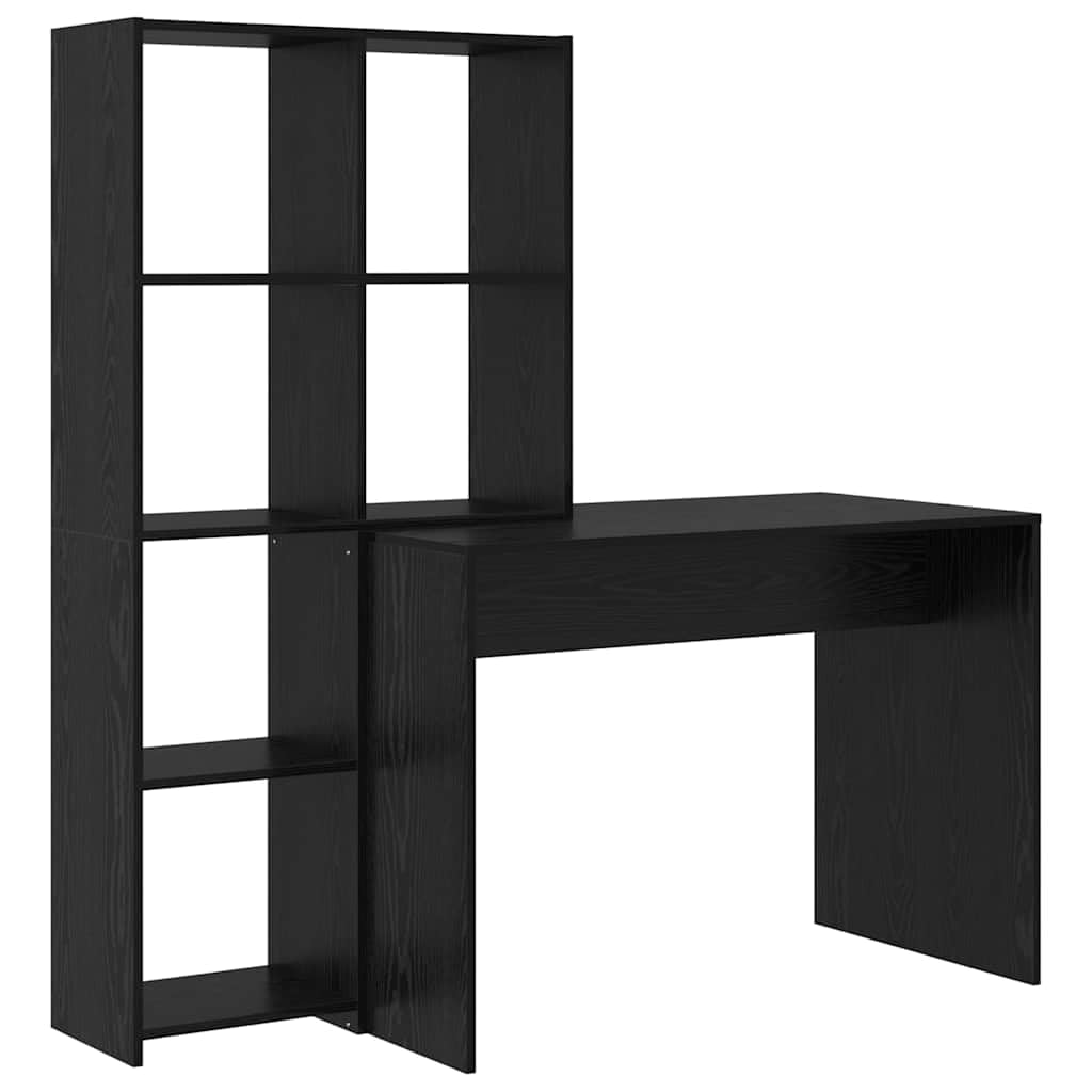 Scrivania con mensola, effetto rovere nero, 138,5 x 55 x 143 cm, robusto materiale in legno, antigraffio, ideale per casa, ufficio, giochi, apprendimento, con molto spazio