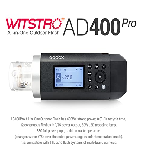 Ficha técnica Godox AD400 Pro Godox AD400Pro Flash Exterieur Tout-en-Un Temps de Recyclage 001~1s 12 Flashs Continus en 116 de Puissance de Sortie Lampe de Modelisation LED 30 W 380 Pops Pleine Puissance - Fernando Cortés