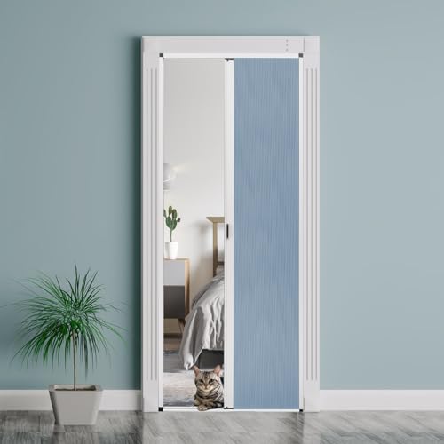 ROOMNEST No-Drilling Interior Accordion Door, Retractable Folding Door with Aluminum Frame and Cellular Fabric, Waterproof and Heat Insulation, for Bedroom, Bathroom, Kitchen, Office(Blue