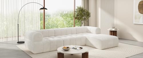 Image of Christopher Knight Home Mania 122 inch Modular L-Shape Sofa Couch with Chaise Lounge, Modern Sectional Sofa Set for Living Room, Boucle Fabric Upholstered Cloud Couch with Deep Seat, Milky White