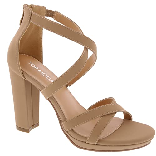 TOP Moda Womens Ankle Strap Open Toe Platform Dressy Formal Strappy Sandal High Heeled Platform Pumps Event Shoes for Women