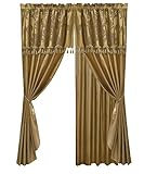 Chezmoi Collection Royale 4-Piece Jacquard Floral Window Curtain/Drape Set Sheer Backing Tassels Valance, Gold