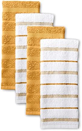 KitchenAid Albany Kitchen Towel 4-Pack Set, Orange Sorbet,Cotton, Yellow/White, 16"x26"