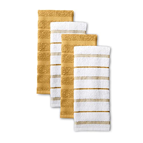 KitchenAid Albany Kitchen Towel 4-Pack Set, Orange Sorbet Yellow/White, 16"x26"
