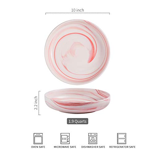 Yhosseun Porcelain Serving Bowl Set Large Serving Bowls For Kitchen, Party, 1.9 Quarts Ceramic Bowl For Salad, Pasta, Fruit, Set Of 2, Marble Pink #TOP2