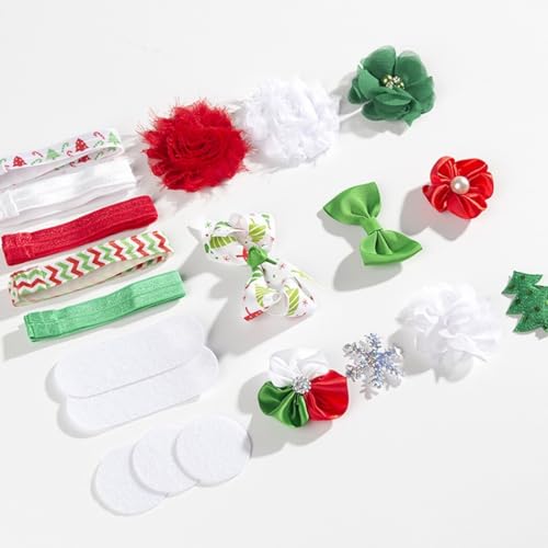 Conjunto de tiara artesanal com laço e flor elástica para crianças com tecido de chiffon DIY – acess