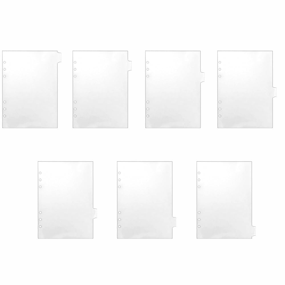 7PCS A5 Page Dividers for 6-Ring Binder, Plastic Index Sheet Insertable Notebook Planner Tabs, Loose-Leaf Binder Accessory (White)