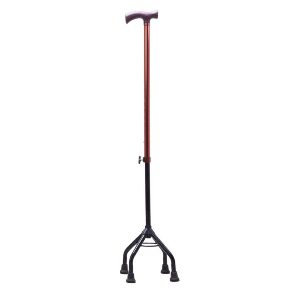 MObyat Andador para Ancianos,Bastón Anciano Bastón De Cuatro Pies Espesar Aleación De Aluminio Bastón para Ancianos Altura Ajustable Andador Ajustable, Sin Luz, Cobre Práctico