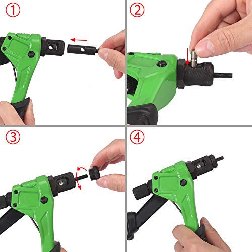 AUTOUTLET 8\" Rivet Gun Kit, Hand Riveter Set with M3 M4 M5,M6,Rivet Nut Gun Riveting Tools with 100 pcs Nut Setting System