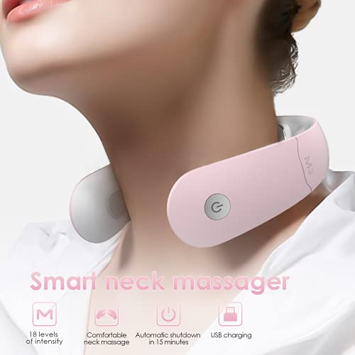 Smtaly Neck Massager For Pain Relief, Intelligent Neck Massager With Heat, 6 Modes 18 Levels Portable Deep Tissue Trigger Point Massager, Christmas Gift For Women Men, Car, Home, Travel, Office -Pink #TOP5
