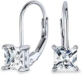 Classic Bridal .50-1.25 CT Brilliant Princess Cut Clear Cubic Zirconia Solitaire Square AAA CZ Lever back Drop Earrings For Women Yellow Gold Plated .925 Sterling Silver