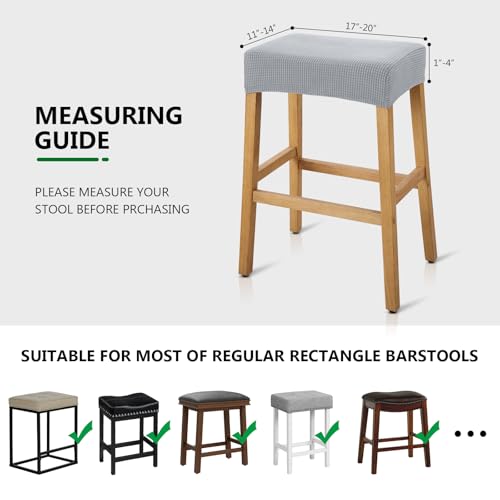 Image of YISUN Stool Covers Rectangle - 2 Pack Stretch Waterproof Saddle Seat Cover Counter Bar Stools Bar Chairs Covers Kitchen Island Chairs Cushion Protector (2, Light Gray)