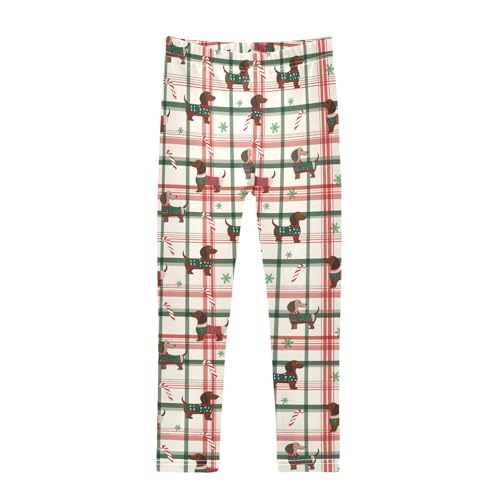 senya Girls Printed Leggings Yoga Pants Red Green Plaid Christmas Pattern for Kids in 4t to 10 Years, 4T
