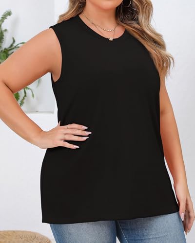 JOELLYUS Women Plus Size Tank Tops Summer Sleeveless Top Crew Neck Casual Blouse Oversized Shirts3