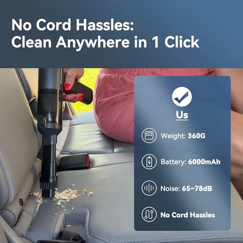 Image of Handheld Vacuum Cordless, Portable Car Vacuum, High Power Cleaner for Pet Hair /Car /Home, Suction & Blow 2 in 1, 17-30 Min Run Time, Small Lightweight Gadget, Type-C Rechargeable