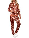 Totatuit Women's 2 Piece Outfits Velvet Zip Hoodie Sweatshirt & Sweatpants Sweatsuits and Velour Tracksuit Sets Jogging Christmas Suit Christmas Red Small