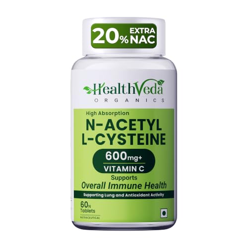 Image of Health Veda Organics N-Acetyl L-Cysteine (NAC) 600 mg | 60 Veg Tablets | Lung,Respiratory Support & Antioxidant Supplement