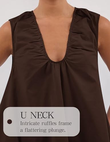 Image of Women's Summer Babydoll Dress Scoop Neck Bubble Mini Dress with Pockets Sleeveless Flowy Tank Preppy Dresses Party
