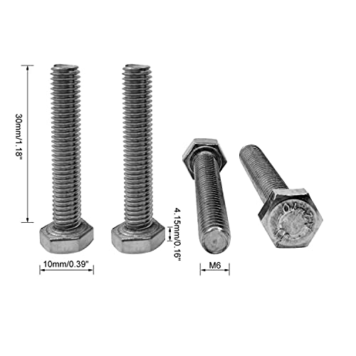 Image of M6 Hex Bolt, M6-1.0 x 30mm Hex Head Screw Bolts, 304 Stainless Steel, Fully Threaded, Plain Finish, Hex Tap Bolts 20Pcs (M6x30mm)