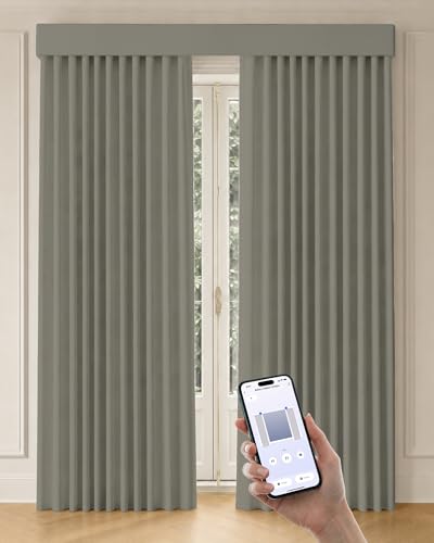 Image of Graywind Motorized Curtains with Track, Room Darkening Smart Curtains, Hardwired Curtains Compatible with Alexa Google Home Remote Control for Large Windows, Custom Drapes Up to 220 inch, Echo (Ash)