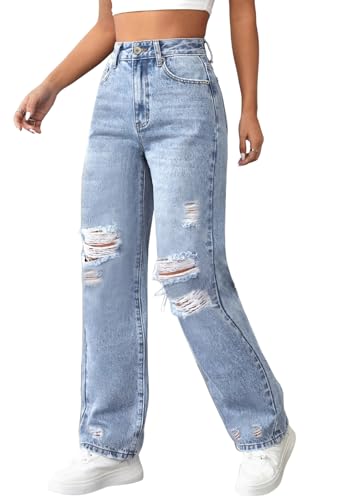 shownicer Damen High Waist Jeans Stretch Jeanshose Zerrissen Destroyed...