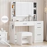 AMERLIFE Makeup Vanity Table Set with Sliding & LED Lighted Mirror, 45