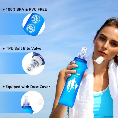 Qidoe 2 Pack Running Vest Soft Flask, 17oz/500ml BPA-Free TPU Collapsible Soft Water Bottle for Hydration Pack, Running Vest, Folding Water Bottles for Hiking Cycling Climbing