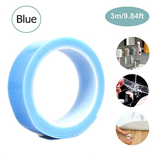 Tekemai Cintas adhesivas transparentes Traceless, Nano Tape, Adhesivo antideslizante, Cinta transparente reutilizable de doble cara, de colocar en la pared/azulejo/escritorio - 9.84ft/Azul(Blue)