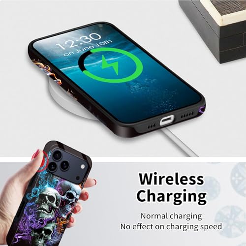 Coque iPhone 17 Pro Max crânes de feu antichoc en polycarbonate et TPU noir