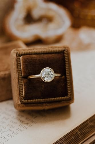 14K Gold Bezel Set Round Moissanite Engagement Ring – D Color 1 Carat Solitaire Ring – Minimalist Gold Proposal Ring for Women2