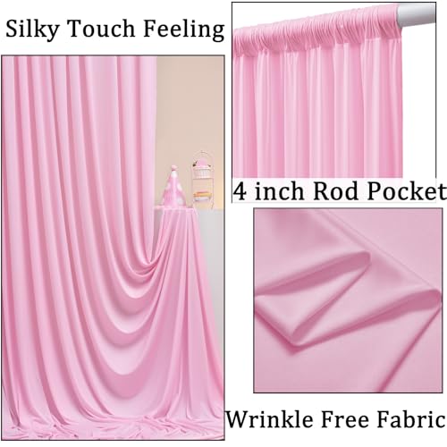 10ft x 8ft Wrinkle Free Pink Backdrop Curtain Drapes, Thick Polyester Baby Pink Backdrop for Girls Birthday Wedding Party Background Baby Shower