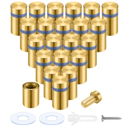 Image of Pelopy 24 Pcs Sign Standoff Screws Advertising Screws Stainless Steel Wall Standoff Mounts Glass Acrylic Nail (1 /2 x 3 /4 Inch,Gold)