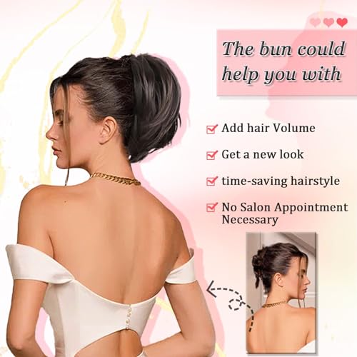 Ponytail Extension Claw Clip Messy Bun Hair Piece Short Ponytail Extension Bendable Metals Wires Synthetic Fake Hair Bun Hair Pieces for Women(86H10/Black Brown with Golden Highlights) - Image 4
