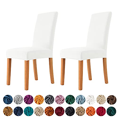Milaran Velvet Chair Covers For Dining Room, Soft Stretch Seat Slipcover, Washable Removable Parsons Chair Protector, Set Of 2, White #TOP28