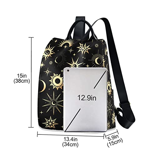 Image of Fustylead Gold Sun Moon and Stars Women Fashion Backpack Purse Travel Ladies College Shoulder Bags